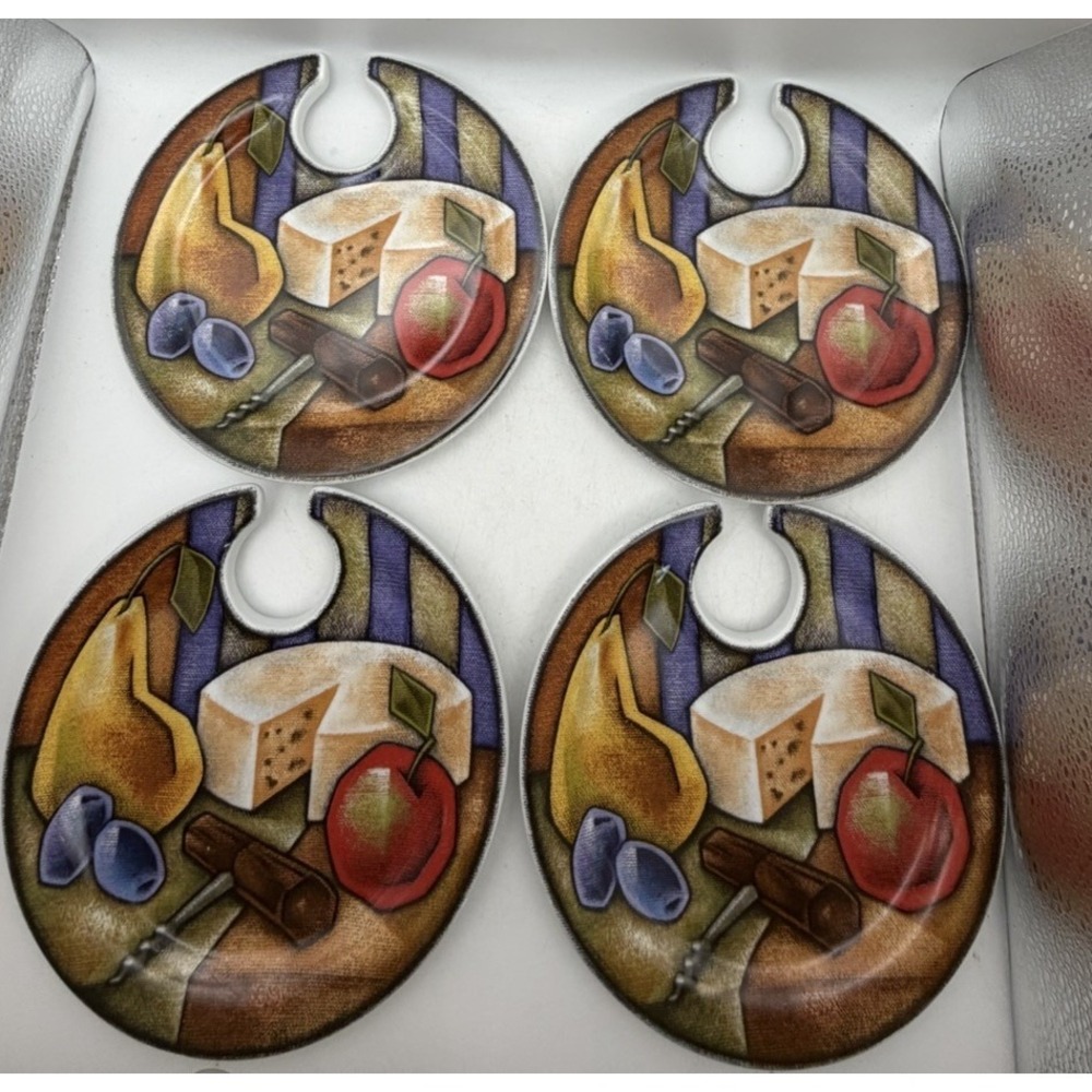 Joie Wine & Cheese Art Party Plates Set of 4 Ceramic Appetizer Snack Plates